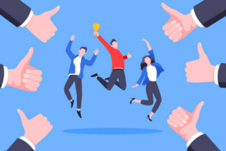 Happy winning team jumping for joy because of their achievements