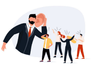 man with big ear listening to the small people